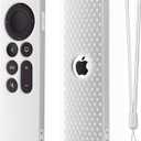 Hi Color Silicone Cover Compatible with Apple TV Siri Remote 3rd 2023 Shockproof Protective Case for Apple TV 4K 2nd 2021 Remote Sleeve with Lanyard(White)