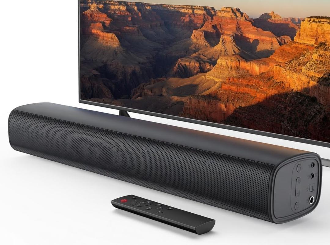 Sound Bar for TV, 14.2" 40W TV Soundbar, Surround Home Audio Speaker with Custom Bass Reflector, 3 EQ Modes, Wall Mount Wired Soundbar Compatible with Smart TV, PC, Laptop, Projector for Home Theater
