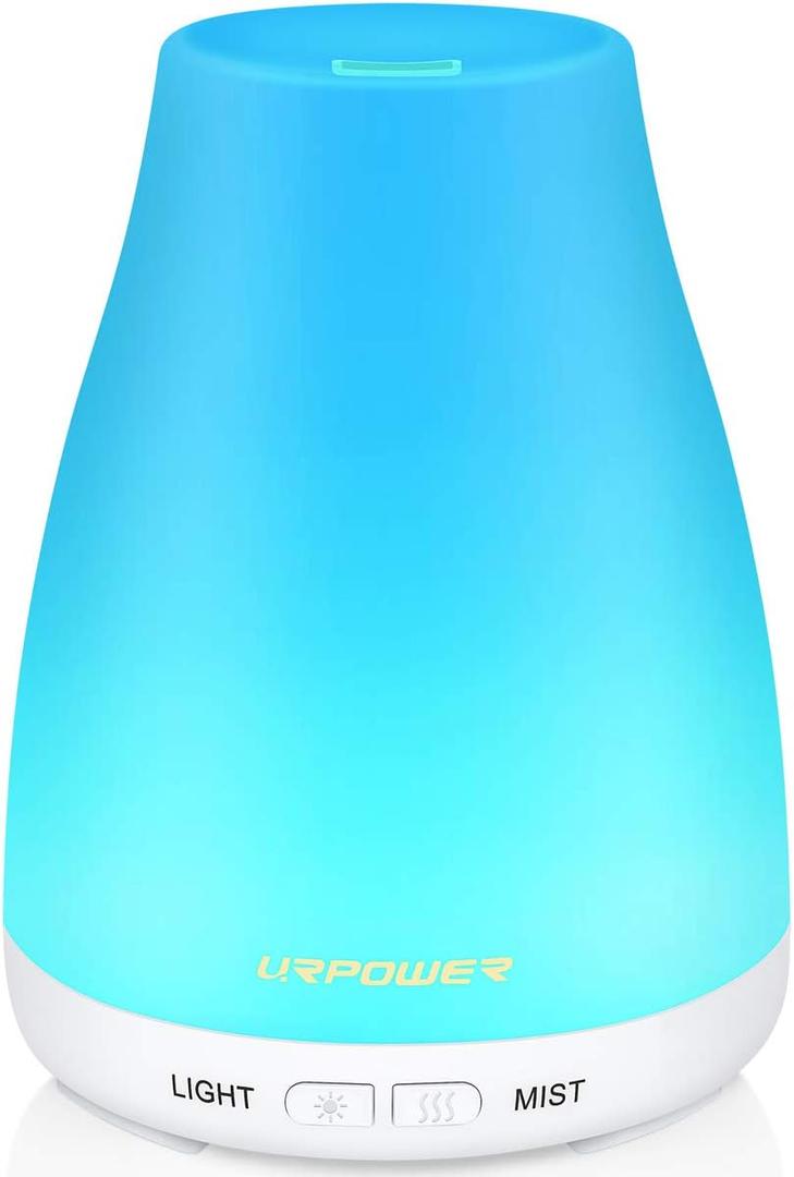 URPOWER 2nd Version Essential Oil Diffuser with Adjustable Mist Mode Waterless Auto Shut-Off and 7 Color LED Lights for Home Office, One Size (Pack of 1), White