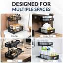 Under Sink Organizer Set of 2, Heavy Duty Matte Black Metal Cabinet Organizer with Retractable Shelves, Adjustable Height, Expandable Storage for Kitchen Bathroom and Laundry Room
