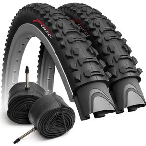 Fincci Set 26 x 1.95 Inch 50-559 Foldable Tires with Schrader or Presta Valve Inner Tubes for MTB Mountain Hybrid Bike Bicycle