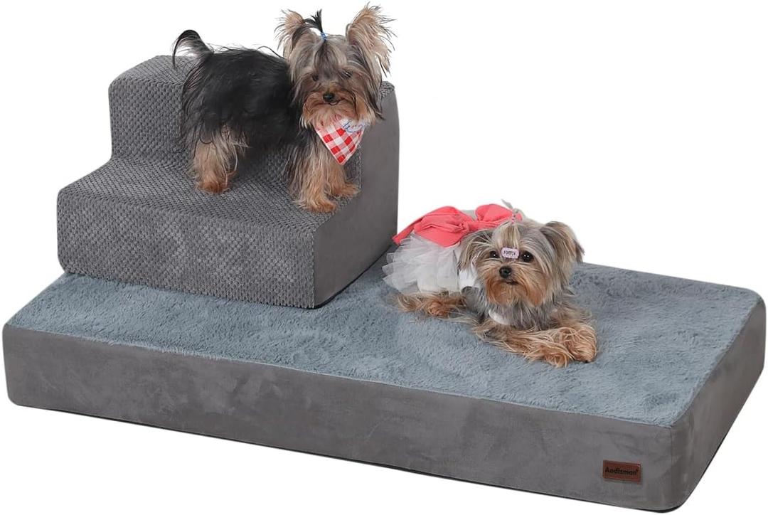 Pet Couch with 3-Step Dog Stairs - Removable, Washable Cover, Non-Slip Bottom - Grey, Suitable for Dogs and Cats