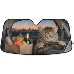 Windshield Beige Cat Driving Car Sun Shade for Front Foldable Windshield Sunshades Sun Visor Protector, Blocks UV Rays, Keep Your Vehicle Cool