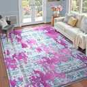 5x7 Ft Machine Washable Area Rugs for Bedroom, Thin Vintage Floral Print Rug Non Slip Carpet for Living Room, Dining Room, Office Home Decor (Beige Yellow)