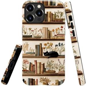 heindiy Compatible with iPhone 16 Pro Max Case,Glossy Case All-Round Protection Shockproof Anti-Scratches TPU Cover,Cases for Man Woman-Bookshelf Books Plants Cat