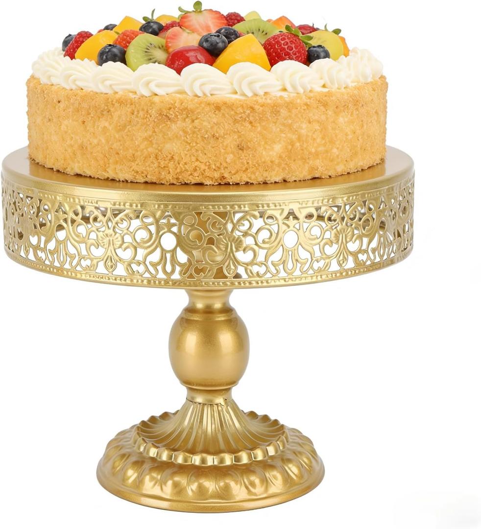 Dessert Stand, Iron Golden Cake Holder, Lace Design Round Treat Display, Dessert Holder Stand for Weddings, Parties, and Celebrations, Gold (iron 2)