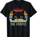 Ew People Retro Cat Funny Vintage Anti Social Introvert T-Shirt (Small, Black)