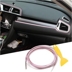 Osilly Car Interior Moulding Trim Strips, 33Ft/10M Universal Electroplating Decoration Filler Insert Strips, Styling Dashboard DIY Flexible Strip, Garnish Accessory with Installing Tool (Pink)