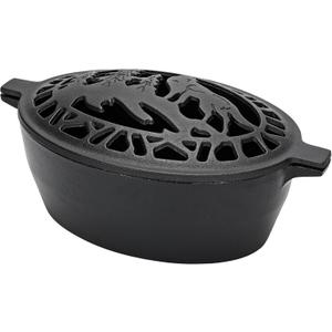 Wood Stove Steamer Humidifier 2.5 Quart with Decorative Wolf Pattern, Cast Iron Steamer for Wood Stove Rust Resistant Matte Black