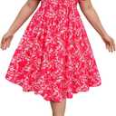 RITERA Plus Size Dresses for Curvy Women Boho Summer Midi Dress Sweetheart Neck Short Sleeve Dresses Empire Waist with Pocket,5XL