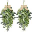 22" Eucalyptus Wreaths for Front Door 2 PCS Greenery Teardrop Swag Spring Summer Wreath with Eucalyptus Olives Leaves Mixed Berry for Farmhouse Home Porch Wall Window Festival Wedding Decor