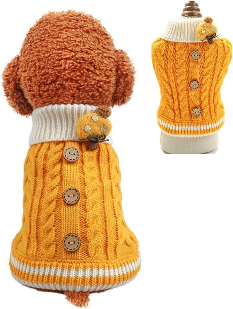 Knitted Dog Sweater for Small Dogs Cats Thick Warm Puppy Clothes Turtleneck Elastic Chihuahua Bulldog Dachshund Outfits(X-Small, Yellow)