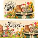 Nialnant Easter Kitchen Rugs Set of 2, Non Slip Kitchen Mats for Floor, Absorbent Rubber Kitchen Rugs, Low-Profile Easter Bunny Floral Kitchen Mat for Front of Sink 17'' x 47'' + 17'' x 30''