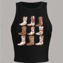 WDIRARA Women's Graphic Sleeveless Crop Tank Tops Crew Neck Western Rodeo Cowgirl Shirt Black, Medium