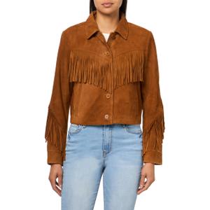 Lucky Brand SUEDE FRINGE WESTERN JACKET, Size: Medium