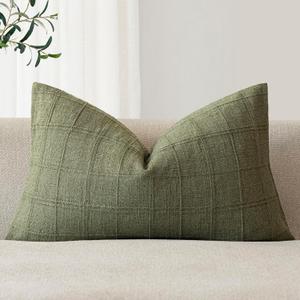 Foindtower Set of 1 Decorative Linen Check Throw Pillow Cover Neutral Farmhouse Lumbar Cushion Cover Modern Boho Home Decor for Sofa Chair Couch Bedroom Living Room Outdoor,1220 Inch,Sage Green