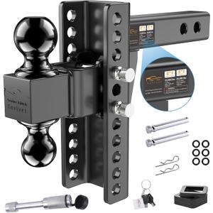 Adjustable Trailer Hitch -Drop Hitch (Fits 2.5-Inch Receiver) -Heavy Duty Tow Hitch with 8-Inch Drop/Rise, 2" & 2-5/16" Ball Hitches for Truck (25,000 LBS GTW) -w/Anti-Theft Hitch Locking Pins