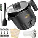 RAOYAN 1.5L Candle Wax Melter with Pour Spout, Wax Melting Pot for Candle Making, Complete Kit for Beginners and Adults with Thermometer, Wicks, Stickers, Centering Device and Stirring Spoon - Black