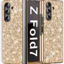 Z Fold 7 Glitter Case for Samsung Galaxy Z Fold7 5G Phone Case for Women Girls, Slim Ultra Thin Matte Back Shockproof Protective Cover for Samsung Z Fold 7 5G, 8.0" Crystal Bling Case (Gold)