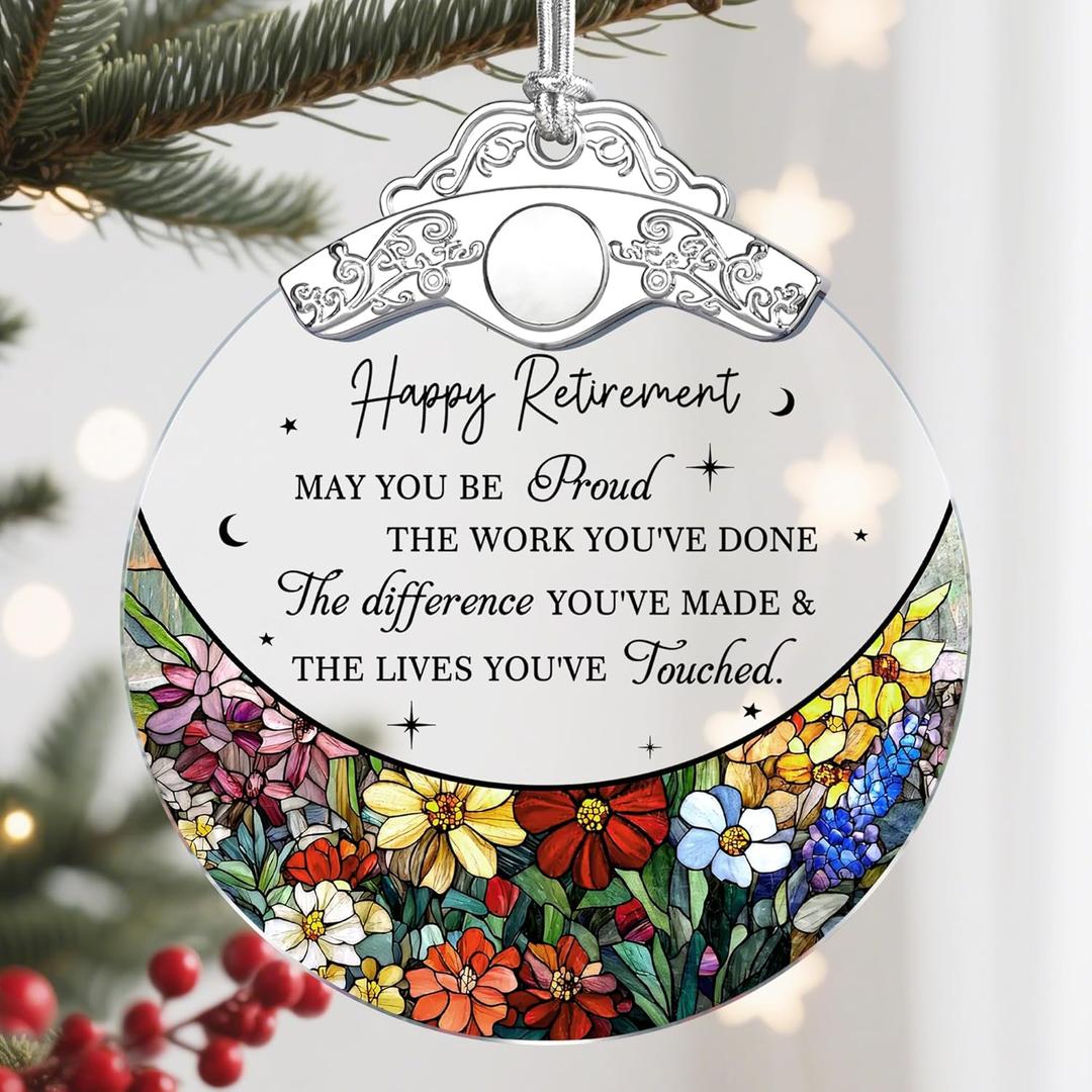 Retirement Gift - Retirement Gifts for Women, Men - Retired Ornament - Retired Gifts for Coworker, Boss, Employee, Teacher, Nurse - Stained Glass Christmas Ornament Keepsake - Design A