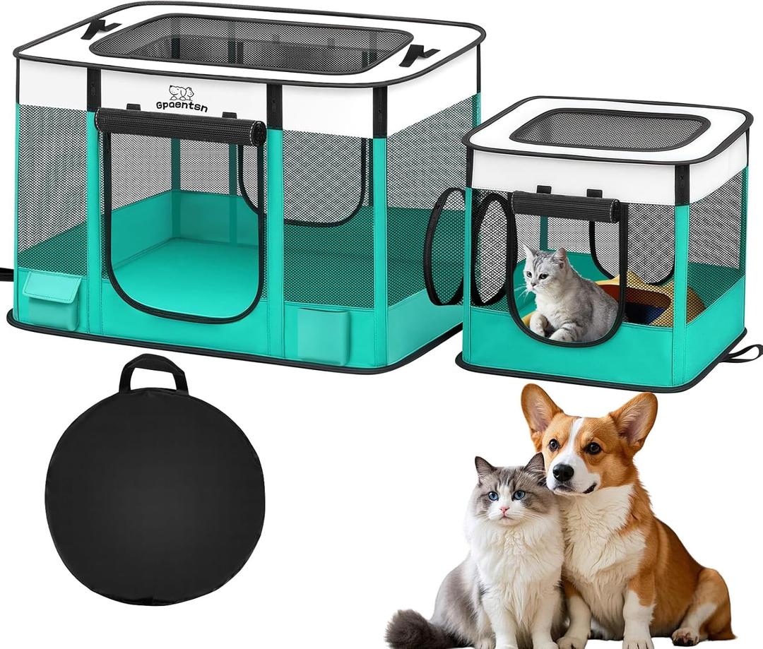 Portable Cat Pet Playpen, Foldable Cat & Small Dog Indoor/Outdoor Tent with Waterproof Base, Lockable Zippers, 600D Oxford 12-Rods 32"x24"x22" for Kitten Puppy
