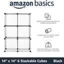 Amazon Basics 6 Cube Wire Grid Storage Organizer, Stackable Cubes, Cubby Bookcase, Display Shelf, 14" D x 14" W x 14" H, Black