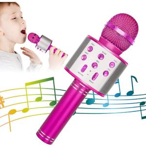 KIDWILL Wireless Bluetooth Karaoke Microphone for Kids, 5-in-1 Portable Handheld Karaoke Mic Speaker Player Recorder with Adjustable Remix FM Radio for Kids Girls Boys Teens Birthday-Hot Pink
