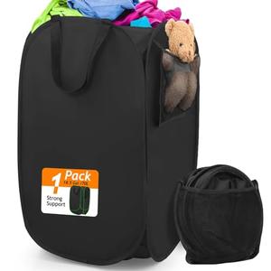 Upgraded Polyester Pop-up Laundry Hamper, 70L(18.5 Gal) Quality Laundry Basket with Durable Handles Solid Bottom High Carbon Steel Frame and Side Pocket, Easy to Open and Fold Flat for Storage