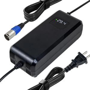 29.4V 5A Lithium Battery Charger 3-Pin XLR Connector for 24v/25.2v Li-ion Battery Pack24V Power Charger Adapter with Display Screen Fast Charging, Built-in Fan for Cooling