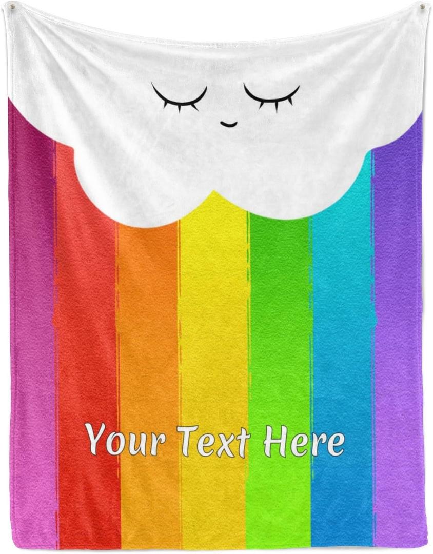 Custom Rainbow Cloud Blanket, Personalized Throw Blanket for Kids Boys, Fuzzy Soft Blanket Microfiber, 30"" x 40""