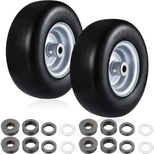 DaisyInner 2 Pcs 11x4.00-5 Flat Free Solid Smooth Tread Tire on Wheel, 3.4-4''-4.5''-5 Centered Hub and 3/4 or 5/8 Bushing, Lawn Mower Tires for Zero Turn for Lawn, Garden Turf