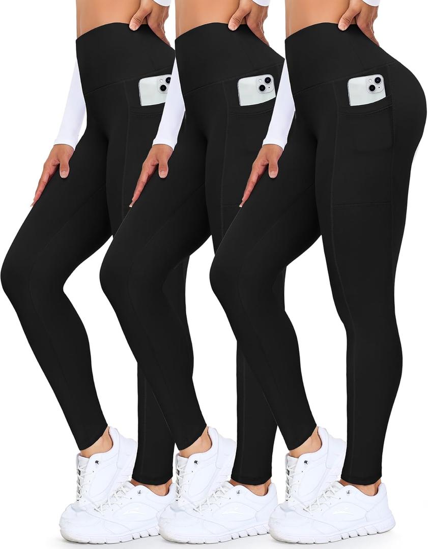 3 Pack High Waisted Leggings for Women - No See-Through Tummy Control Soft Yoga Pants for Running Workout Black/Black/Black