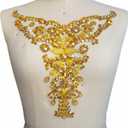 Rhinestone Crystal Trim Bridal Applique Beaded Sequin Sew On Neckline Design Patch Sewing for Wedding Collar Dresses DIY Decoration 28x30cm (Yellow)