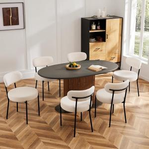 OLIXIS DUMOS Dining Chairs Set of 6, Mid Century Modern Chair Round Upholstered Curved Backrest, Kitchen Vanity Living Room Chairs with Black Metal LegsBeige