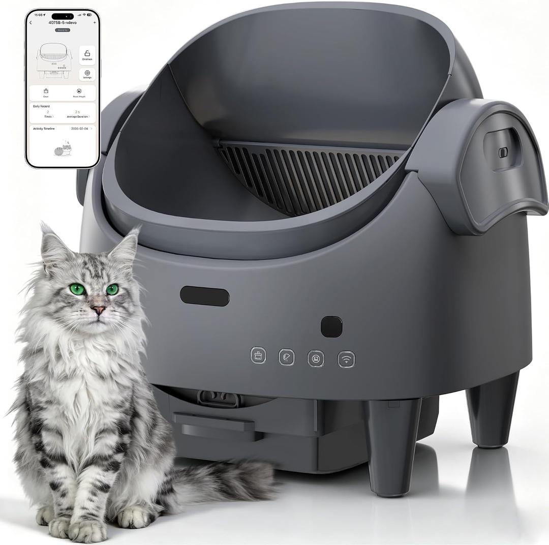 Automatic Cat Litter Box, Self-Cleaning Litter Box with Open-Top Design, 15-Layer Safety Protection System & Smart App Control, Electric Cat Litter Box with Adjustable Entry Height & Odor Control