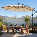 wikiwiki 10ft Patio Umbrella with Base Included, Outdoor Offset Cantilever Umbrella, Infinite Tilt, Crank and Cross Base, Beige