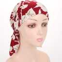 beauty YFJH Women Stretch Cotton Print Sleep Turban Hat Headwear Scarf Chemo Beanie Cap for Cancer Hair Loss (One Size, Red Flower)