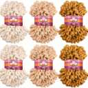 Threlaco 4 Pack Finger Loops Yarn Bulk Soft Chunky Yarn 400 G/ 4 Skeins for Mothers Day Beginners Knitting No Needles or Hooks(Beige, Brown)