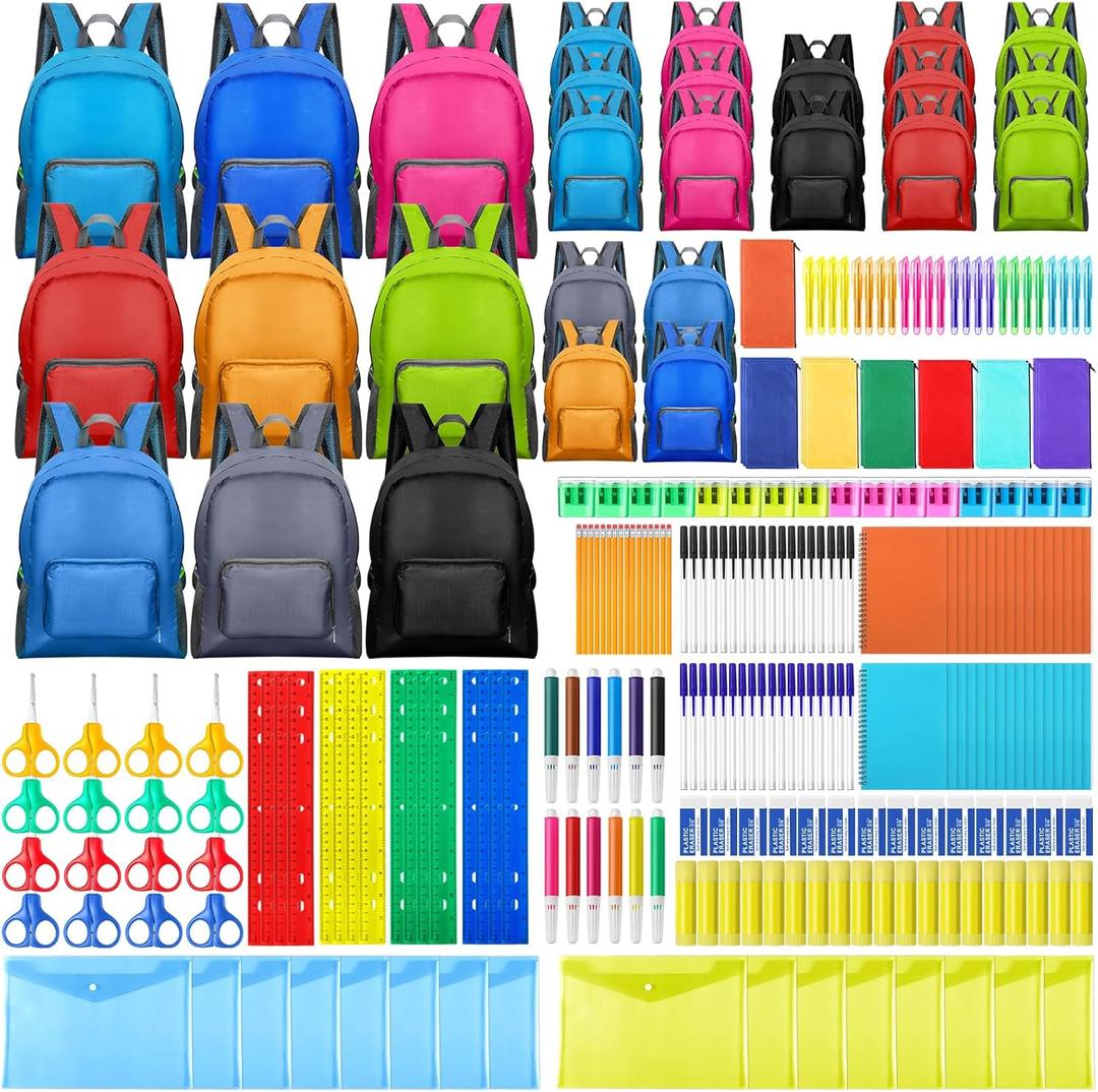 PerKoop 16 Sets 17'' Backpacks Bulk Back to School Supplies Bundle Kits for Kids Boys Girls Wholesale Backpack School Supply Kit Bundle Essentials for Elementary, Middle Students Charity Donate