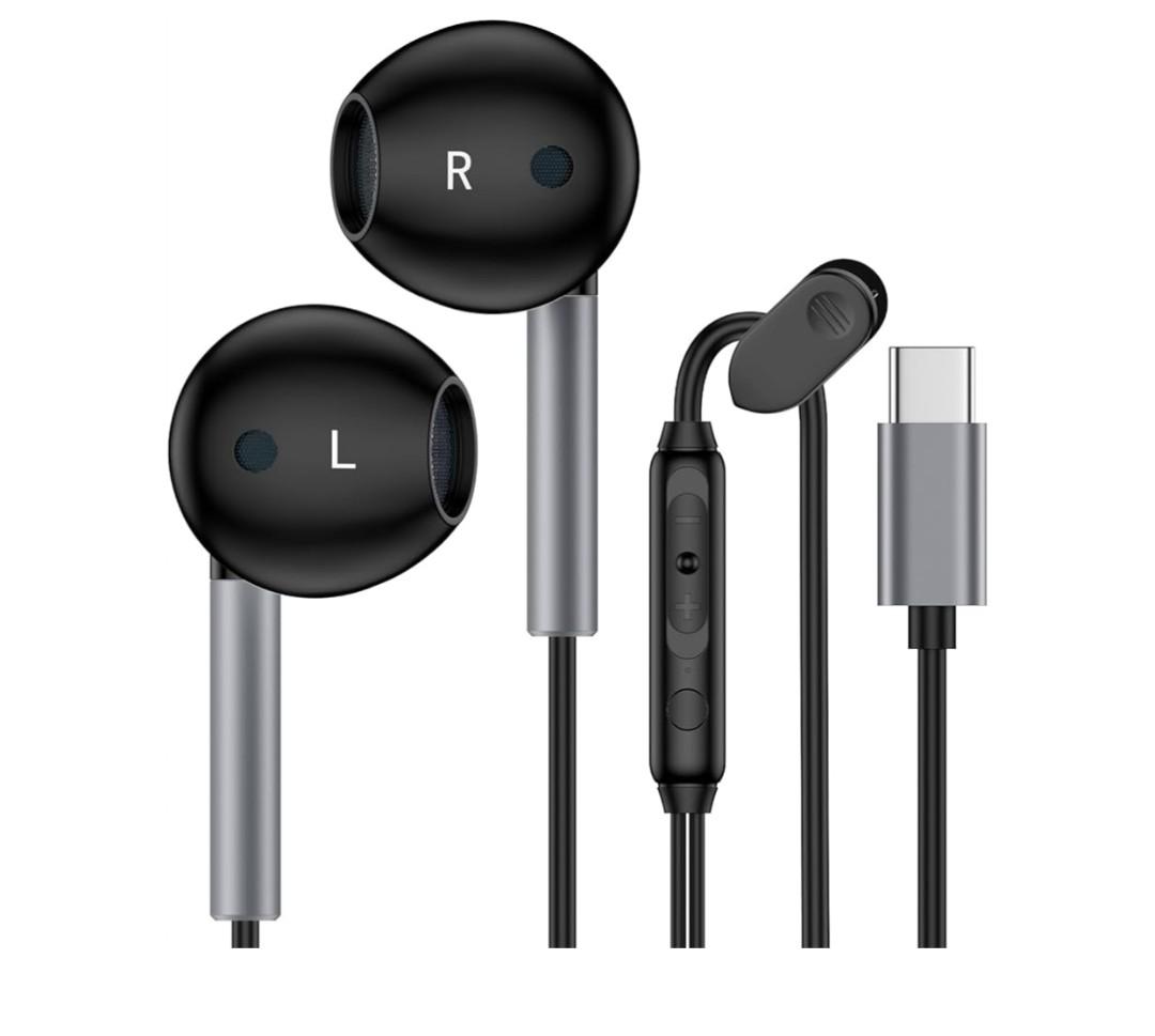 Samsung USB C Headphones for Galaxy S25 Ultra Edge S25+ S24 FE S23 S22 S21 A17 A16 A35 A54 A15, USB Type C Earphones with Microphone USB C Wired Earbuds for iPhone 16e 16 15 Pro Max iPad Pixel 9pro 8