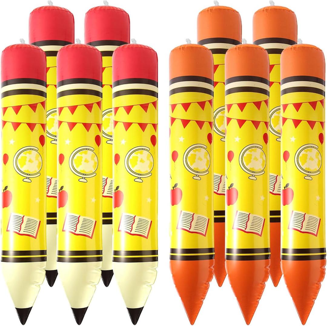 10pcs Large Inflatable Crayons & Pencil Balloons, Back to School Balloons 5 Jumbo Inflatable Pencil & 5 Crayons Decorations for Home Classroom Party