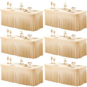 Shillance 6 Packs Champagne Spandex Tableclothes for 6 Foot Rectangle Table, Spandex Table Covers 6FT Stretch Table Skirts Wrinkle Free Fitted Table Cloth for Event, Wedding, Banquet & Parties