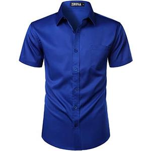 ZEROYAA Men's Casual Urban Stylish Slim Fit Short Sleeve Button Up Dress Shirt with Pocket M