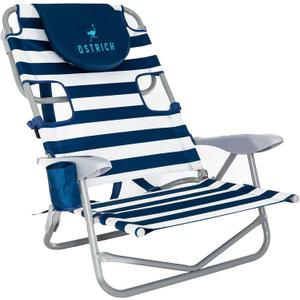 Ostrich On-Your-Back Lightweight Beach Reclining Lounge Lawn Chair w/Backpack Straps, Outdoor Furniture for Pool, Camping, or Backyard, Blue Stripe