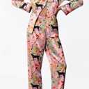 Ekouaer Satin Pajama Set for Women Classic Button Down Silk Pjs Set Soft Sleepwear, Pink Tiger, Size: Small