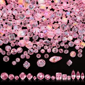 Kigeli 1280 Pcs Glass Beads Bulk Assorted Crystal Beads for Jewelry Making Faceted Teardrop Rondelle Briolette for DIY Crafts Necklace Wristband Earring Kit(Pink)