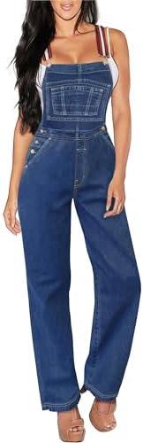 Hybrid & Company Womens Super Comfy Stretch Denim jumpsuit Pants Overalls, L