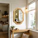 BAODANFU Natural Scalloped Rattan Wall Mirror, 24"36" Hand-Woven Decorative Mirror for Entryway, Bathroom, Bedroom, Dining Living Room, French Vintage/Wabi-Sabi Home Decor, Horizontal/Vertical