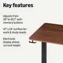 Amazon Basics Electric Standing Desk, Height Adjustable Home Office Desk with Memory Buttons and Electronic Display, 47" x 24", Black/Walnut Effect, 47" x 24" x28"-45.7''