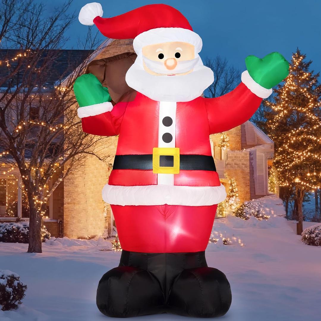 Joiedomi 6 FT Christmas Inflatable Santa with Gift Bag, Blow Up Xmas Inflatable Decorations with Build in LEDs for Christmas Decor, Yard Outdoor Garden Lawn Winter Decorations